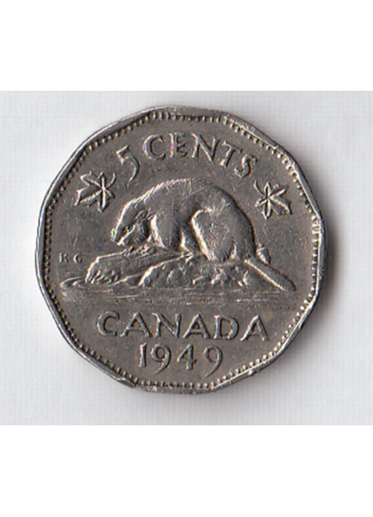 1949 - CANADA 5 Cents Nickel Castoro circolato